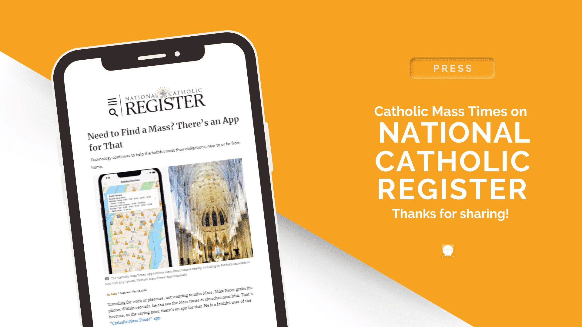 National Catholic Register destaca a la app Horarios de Misa