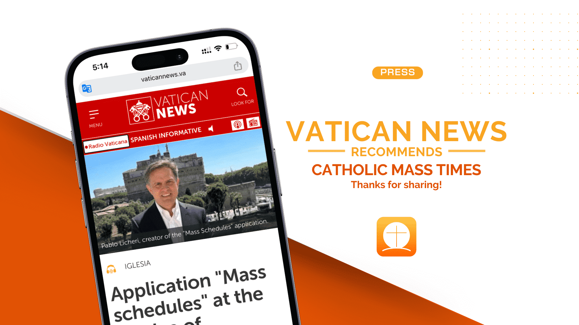 Vatican News destaca a la app Horarios de Misa