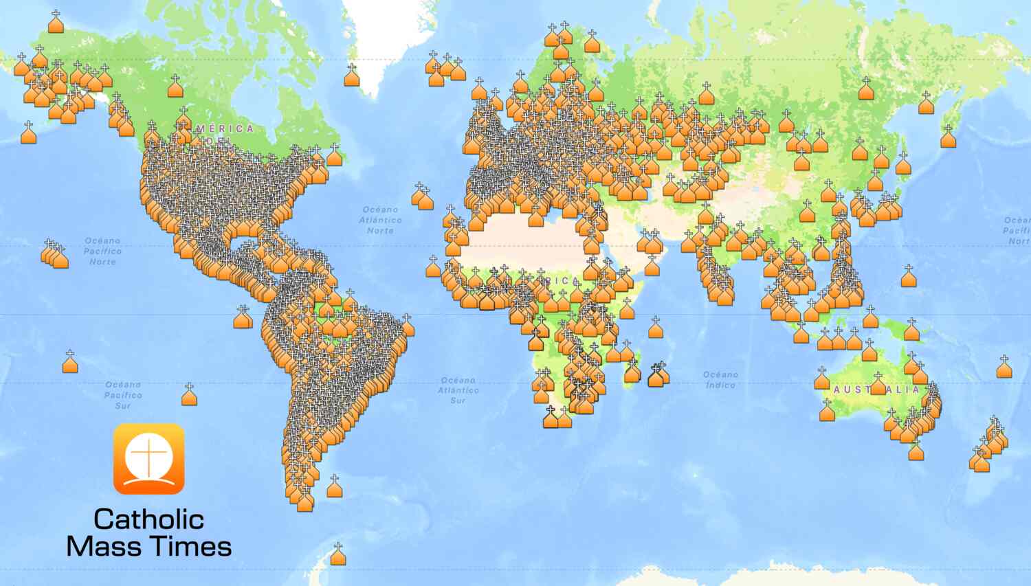 Worldwide coverage of the Catholic Mass Times app